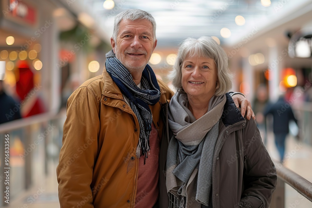 Cute senior couple walking in the shopping mall Cute senior couple walking in the shopping mall