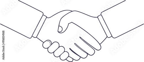 continuous single line drawing of businessmen shaking hands, business handshake line art vector illustration