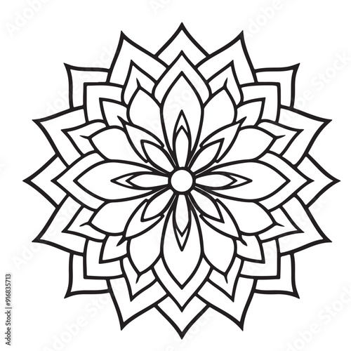 abstract  wild Mandela design pg, adult anti-stress coloring page in line art, floral pattern coloring sheet.