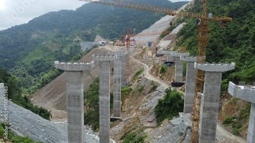 Aerial view of highway road construction in Nepal. Construction site. Kathmandu–Terai Expressway, also known as Fast Track, is an under construction road connecting Kathmandu and terai Nepal.