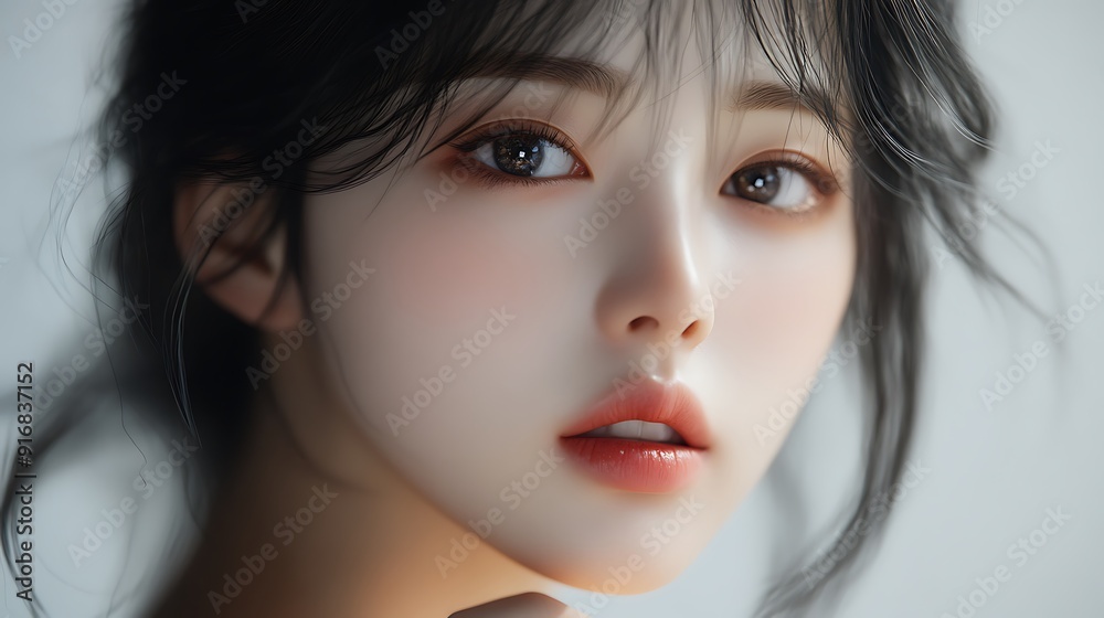 Korean cosmetics model, black hair, white skin, holding cosmetics in hand, close-up shot, photorealistic, 8k, natural lighting, HDR, high resolution, shot on IMAX Laser, intricate details, Korean cosmetics model, black hair, white skin, holding cosmetics in hand, close-up shot, photorealistic, 8k, natural lighting, HDR, high resolution, shot on IMAX Laser, intricate details,