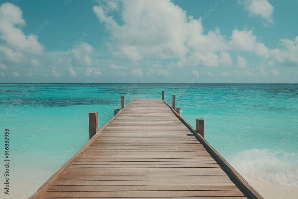 A wooden beach pier leading into turquoise water of the maldives. Maldives on a tropical beach scene A wooden beach pier leading into turquoise water of the maldives. Maldives on a tropical beach scene
