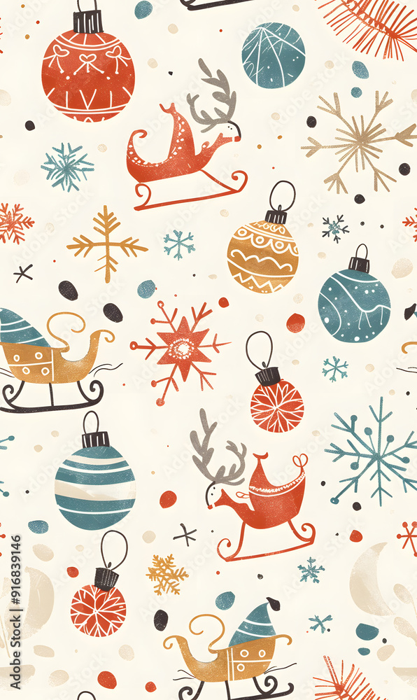 2D illustrated New Year card in a cute graphic style seamless pattern.