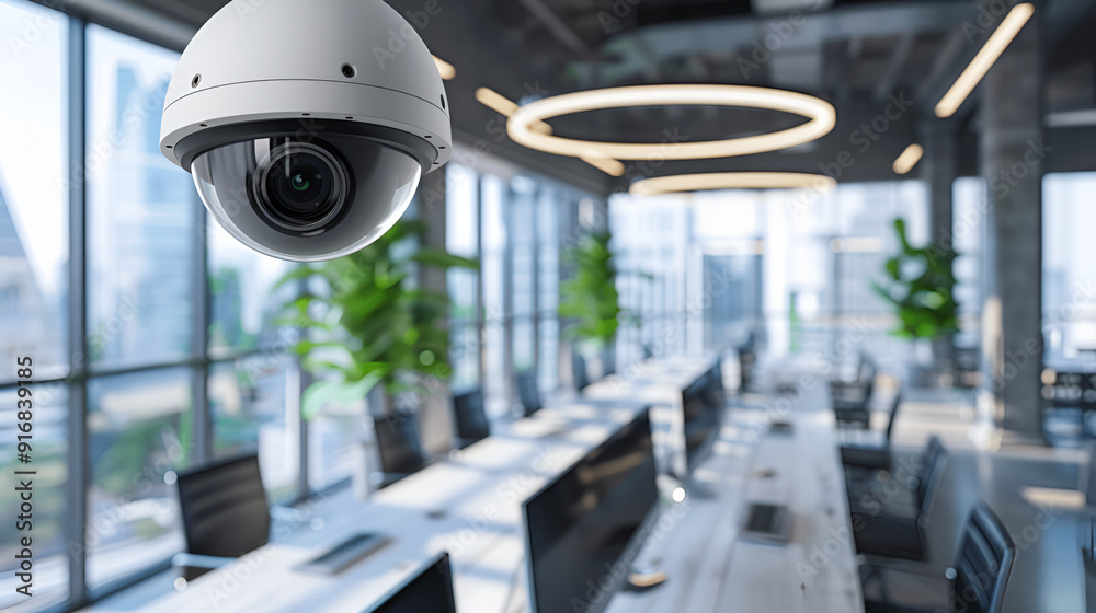 Beautiful of city landscape sunrise over Bangkok City wived ,CCTV security panorama with shop store blurry background Beautiful of city landscape sunrise over Bangkok City wived ,CCTV security panorama with shop store blurry background