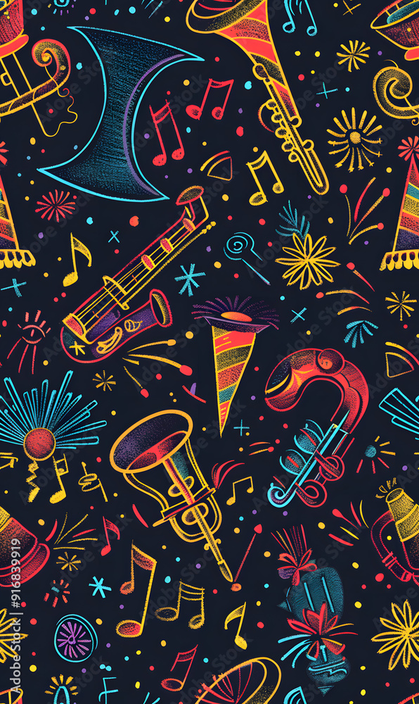 2D illustrated New Year card in a cute graphic style seamless pattern. 2D illustrated New Year card in a cute graphic style seamless pattern.