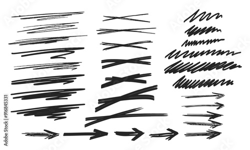 Thirty Handwritten Underlines, Arrows, Swashes and Strikethroughs. Doodles and Squiggles. Vector Set