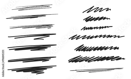 Fourteen Handwritten Underlines and Swashes. Doodles and Squiggles. Vector Set