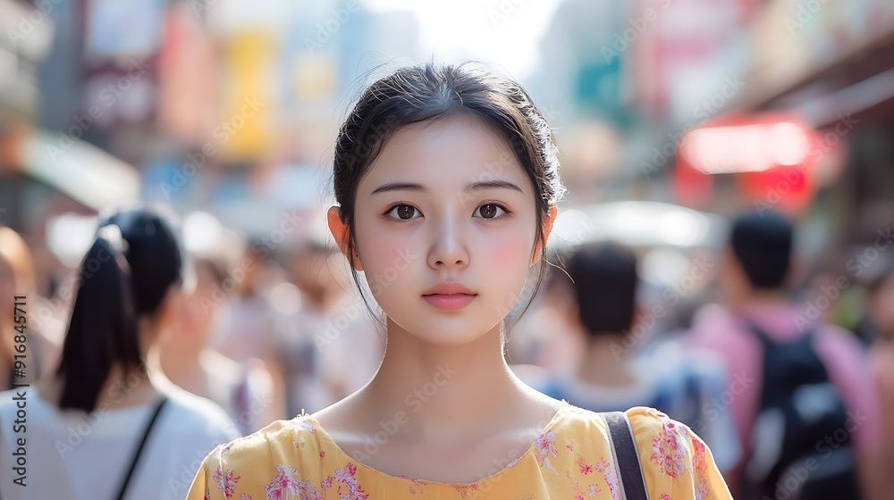 A young woman from the East with single eyelids, fair skin, oval face, a small amount of melasma, a small amount of age spots, high outer corners of the eyes, short hair, and a background in the A young woman from the East with single eyelids, fair skin, oval face, a small amount of melasma, a small amount of age spots, high outer corners of the eyes, short hair, and a background in the