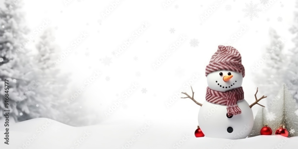 Fototapeta premium Snowman with Christmas decoration on white background.