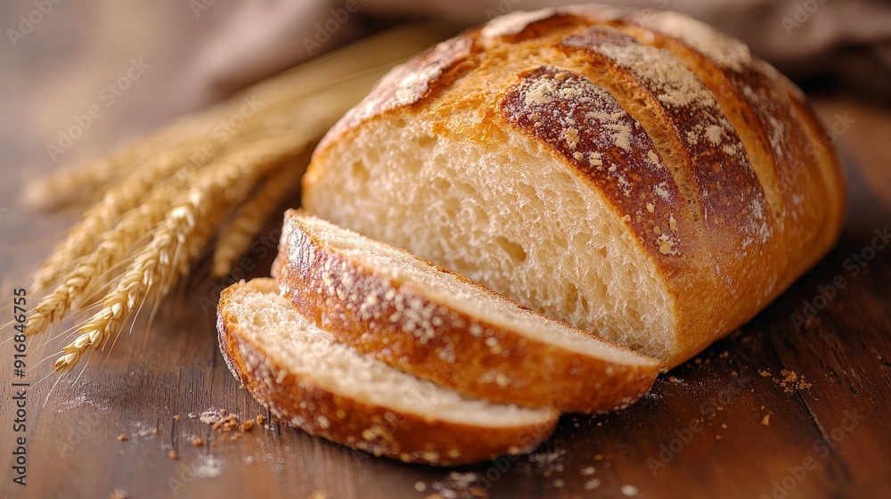 Rustic Wheat Bread Sliced on Wooden Table Rustic Wheat Bread Sliced on Wooden Table