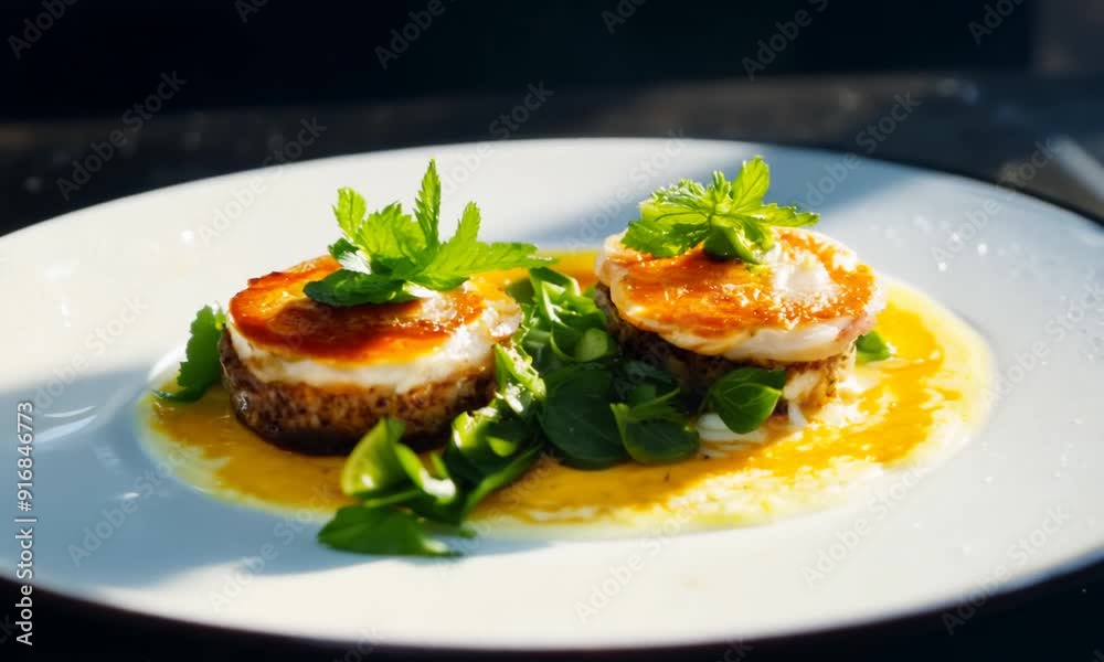 Seared Scallops on Black Ceramic Plate Seared Scallops on Black Ceramic Plate