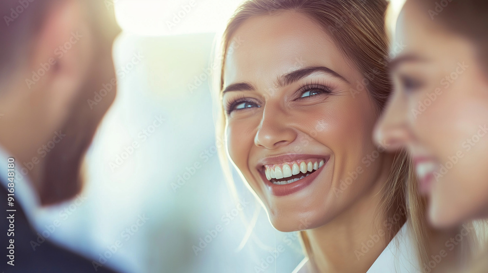 Obraz premium A group of business people mingling at a conference, laughing and having fun working together 