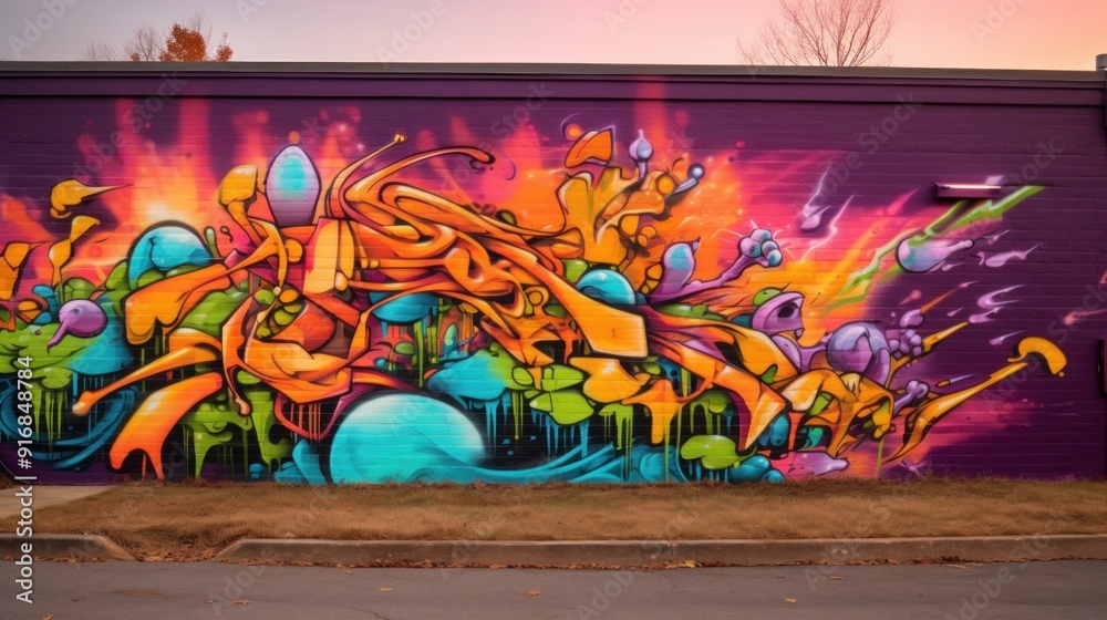 Obraz premium Vibrant Graffiti Mural on Brick Wall