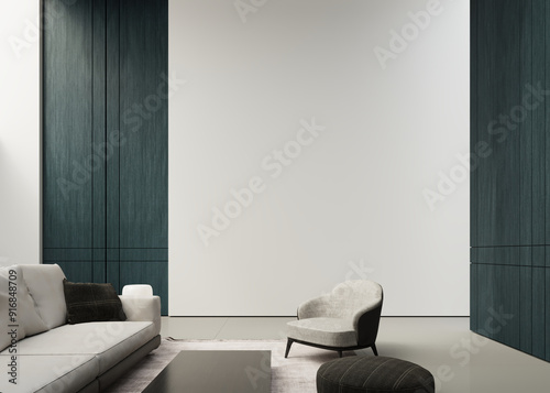 Wall mockup modern elegant luxury living room green accent walls