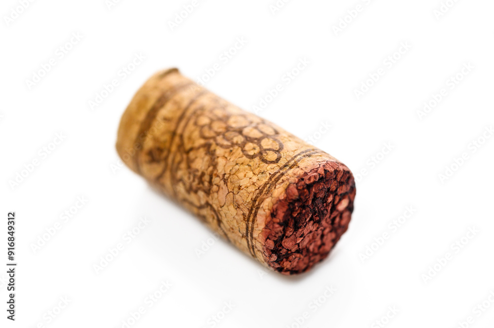 Wine bottle cork Isolated on white background. One Wooden Cork Close up. Wine bottle cork Isolated on white background. One Wooden Cork Close up.