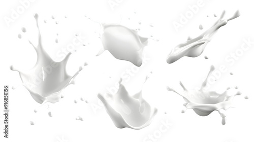 Wallpaper Mural Set of white milk splashes isolated on transparent background Torontodigital.ca