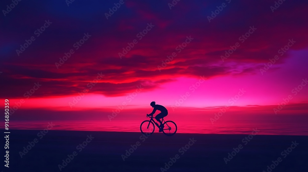 Fototapeta premium Silhouette of Cyclist Against Vivid Sunset
