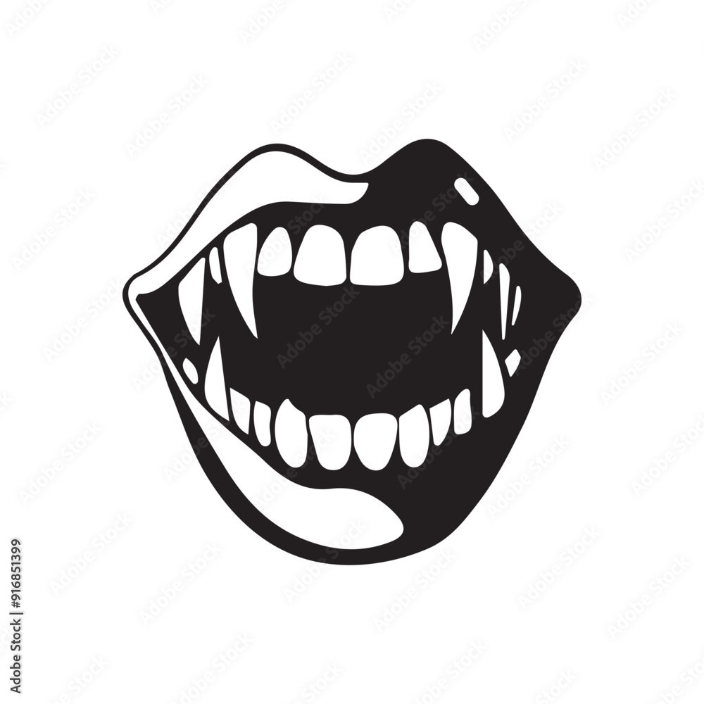 Naklejka premium Sharp vampire teeth, monster, mouth, lips