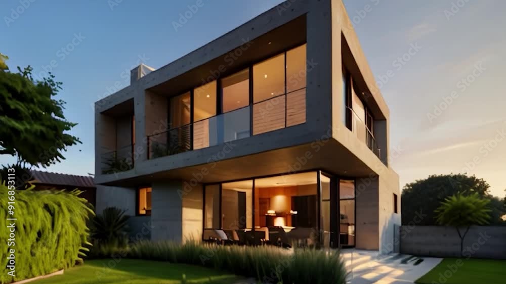 Modern Two-Story House with Large Windows and Concrete Facade Modern Two-Story House with Large Windows and Concrete Facade