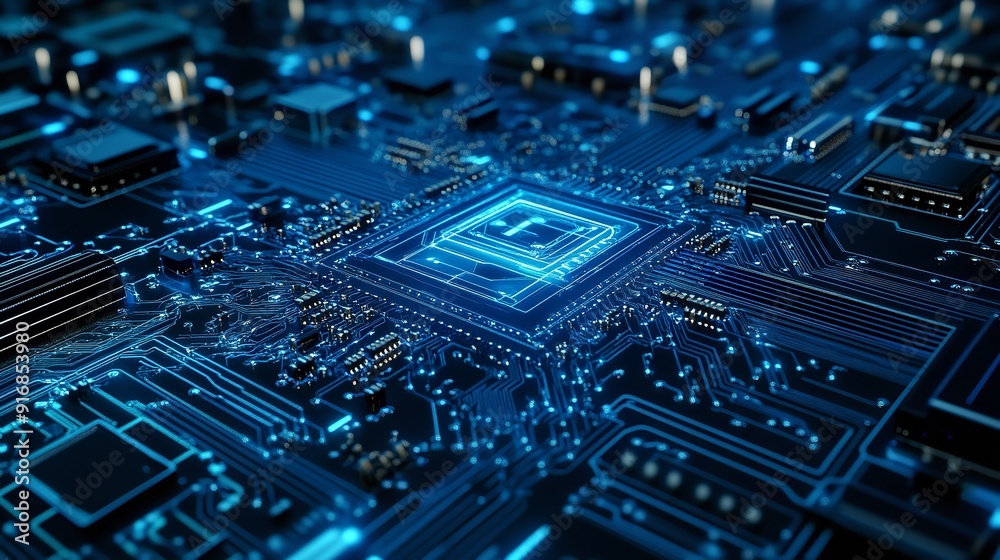 Quantum Computer Technologies Concept. Futuristic Blue Quantum Computer Technologies Concept. Futuristic Blue