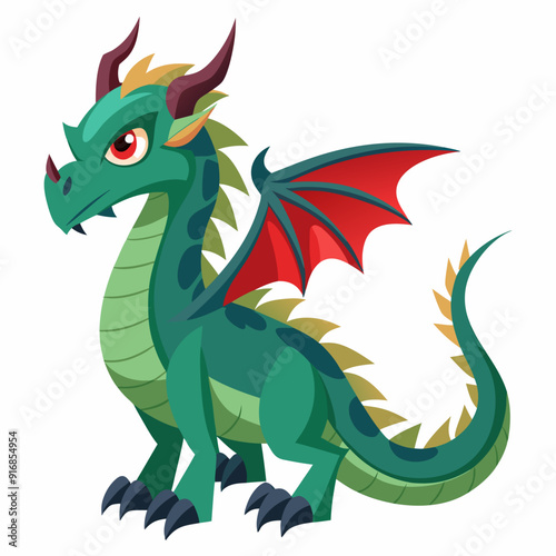Green Dragon with Red Wings and Claws