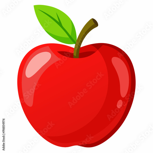 A Single Red Apple with Green Leaf and Stem