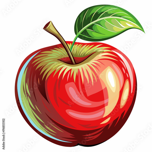 A Single Red Apple with a Green Leaf
