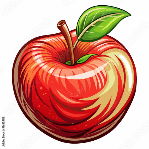 A Single Red Apple With Green Leaf