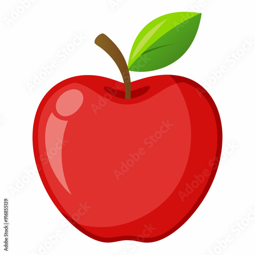 A Single Red Apple with a Green Leaf on Top
