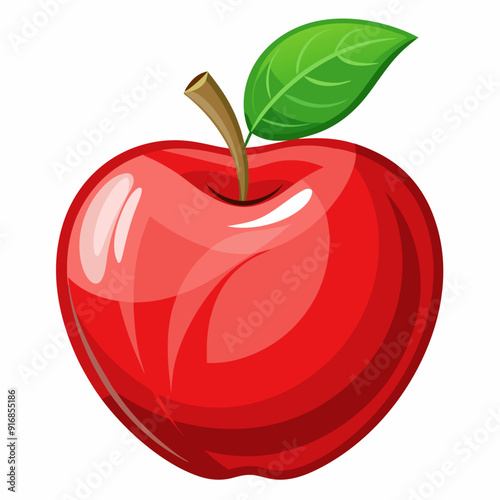 A Single Red Apple with a Green Leaf