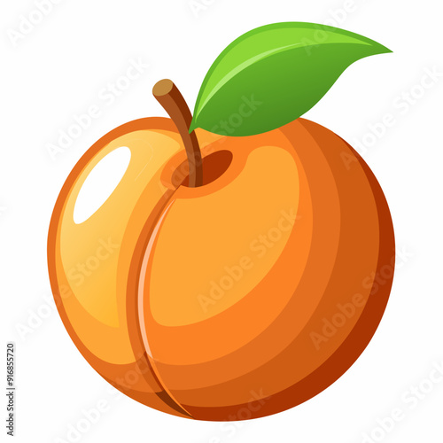 A Ripe Peach with a Green Leaf