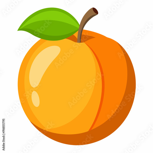 A Single Ripe Peach with a Green Leaf and Stem
