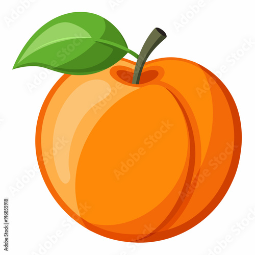 A Single Orange Apricot with a Green Leaf