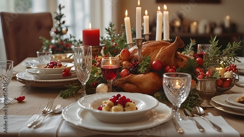 christmas table setting with candles