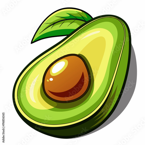 A Single Halved Avocado with a Leaf