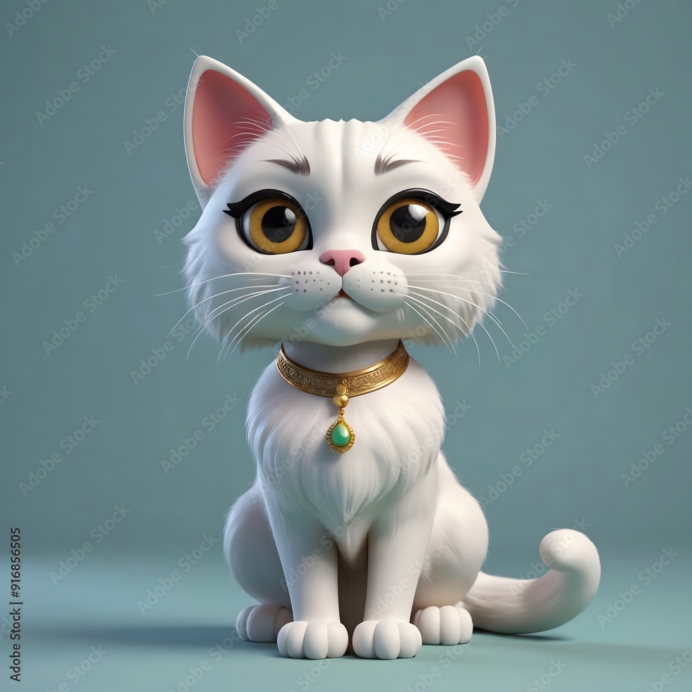 Cute Cartoon Cat With Golden Collar. Cute Cartoon Cat With Golden Collar.