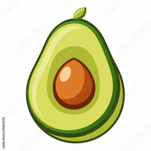 Halved Avocado with Seed and Green Skin