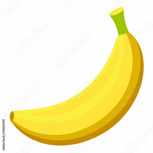 A Single Ripe Yellow Banana with Green Stem