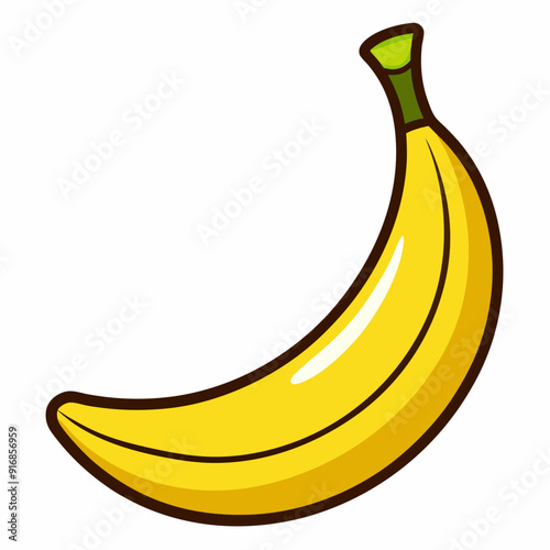 A Cartoon Illustration of a Yellow Banana with a Green Stem