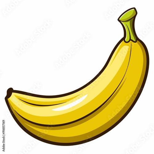 A Single Yellow Banana with a Green Stem