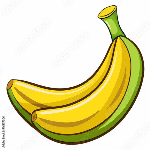 Two Yellow Bananas with Green Peel
