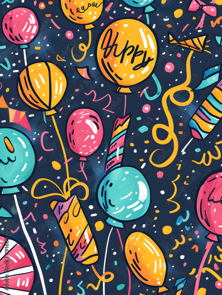 New Year and Christmas card, graphic advertising backgrounds in a doodle 2D illustrator style New Year and Christmas card, graphic advertising backgrounds in a doodle 2D illustrator style