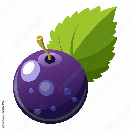 Single Dark Purple Berry with Green Leaf