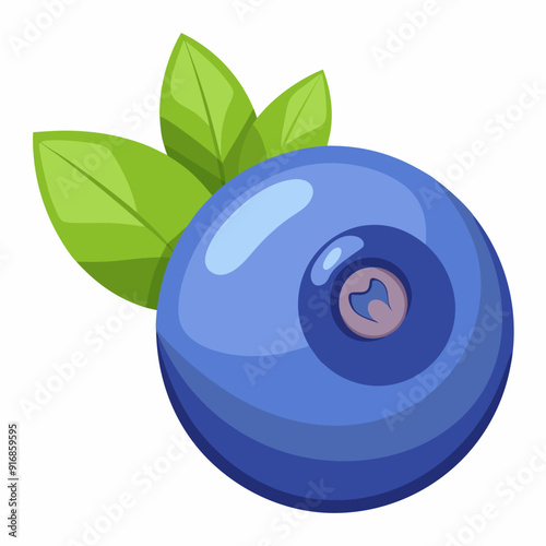 A Single Blueberry with Green Leaves