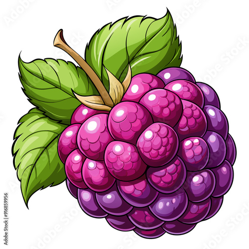 A Single Ripe Blackberry with Green Leaves