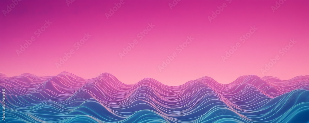 gradient pink and purple hues fills the sky, with wavy lines resembling ocean waves at the bottom, creating