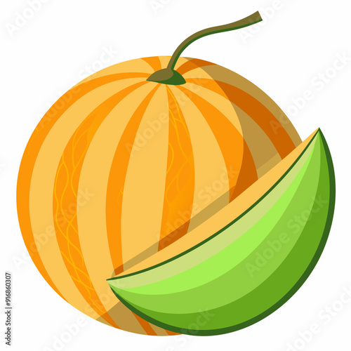 A Whole and a Slice of Ripe Cantaloupe Melon