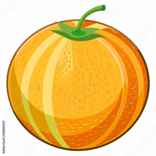 Ripe Orange with Green Stem and Striped Rind