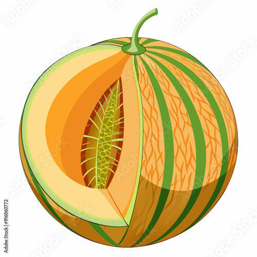 A Cantaloupe Cut in Half Showing Seeds and Rind
