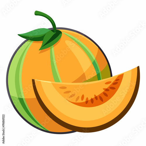 A Whole Cantaloupe and a Slice of Cantaloupe
